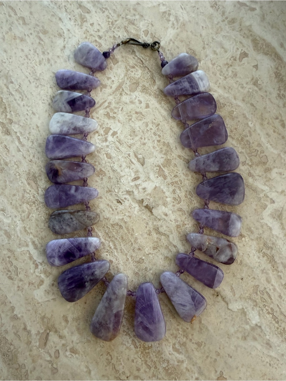 Natural Amethyst Slab Stone Chunky Statement Necklace 16.5”